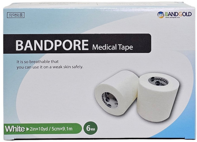 밴드골드 의료용 테이프 5cm x 9.1m 화이트 6롤 Bandpore, 1