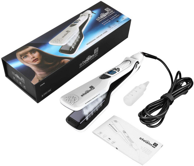 지남철 전문 헤어 스트레이트너 온열 빗 이중 티타늄 컬링 아이언 스팀 플랫 와이드 도구, EU, 02 White with box, 01 White with box_02 EU