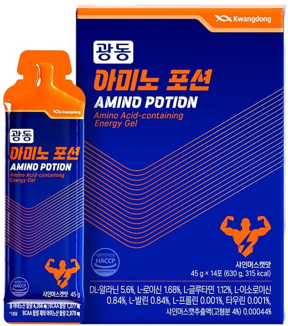 광동 아미노포션 에너지젤 BCAA 아미노산 14포 제로슈가, 1개, 630g - 쿠팡