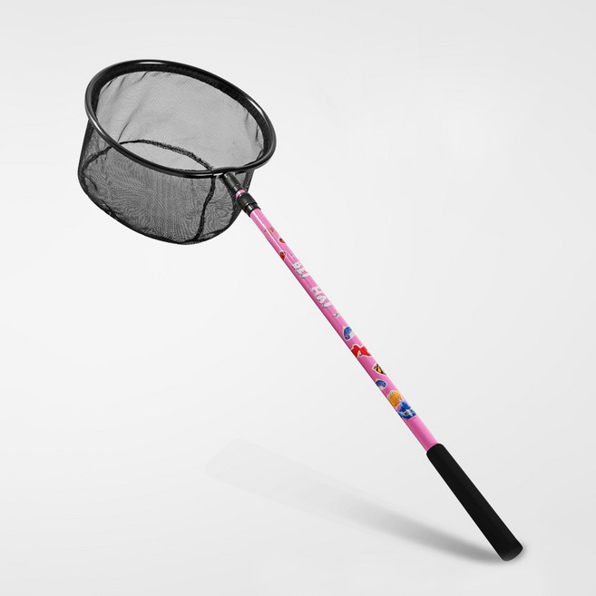 제품공감 원형 뜰채 낚시 곤충채집 수영장뜰채 길이조절 가능 청소 그물망, 핑크