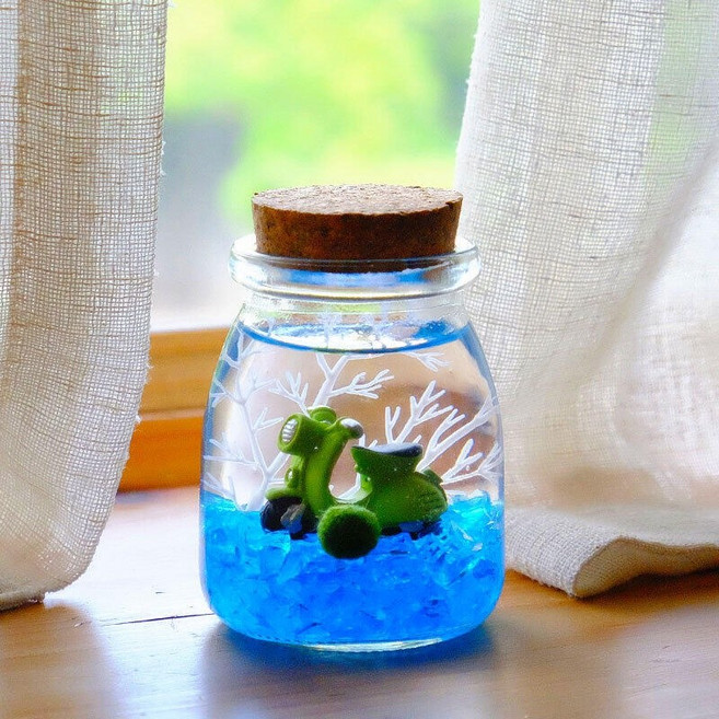 海藻球 生態瓶 球藻 綠球藻 迷你盆栽 生日禮物 懶人植物 夜光 療癒 減壓 禮物 微景觀 水培植物 小禮物 室內盆栽, 1個, 無燈:單車150ml瓶海藍1歲1顆