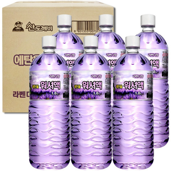 6개입 산도깨비 에탄올워셔액 1.8L 발수코팅워셔액 자동차워셔액 에탄올 차량워셔액 워셔액 자동차세차세제 gro*6902Cl, 6개