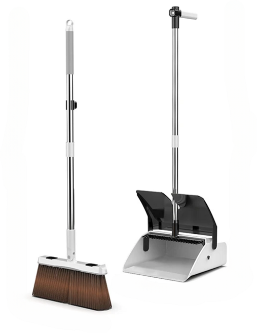 홈앤힐링 업소용 빗자루 쓰레받기 세트 스탠드형 올인원, 화이트, 1개