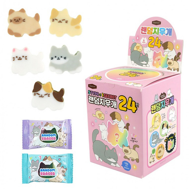 핑크풋 랜덤지우개 24탄 60p 세트, 1세트, 혼합색상