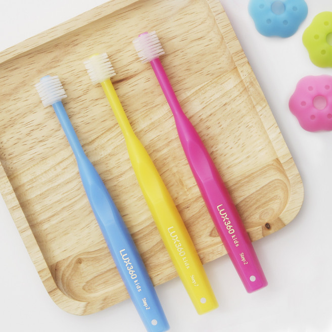 [럭스360] 메가텐 유아/키즈칫솔 5P 스텝1 스텝2 스텝3 (스텝3는 3p), STEP2(25개월~48개월), 3색, 1세트, 5개입