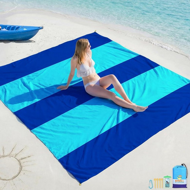 BYDOLL Beach Blanket Waterproof Sandproof Large Sand Free 78''X110'' Oversized Sandless Lightweig, 78인치 x 110인치, Blue2 Mix