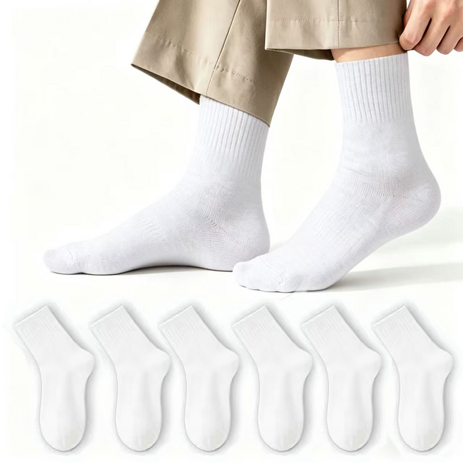 Le Gou 남성용 땀흡수 방취 항균 순면 중목 스포츠 양말 6켤레