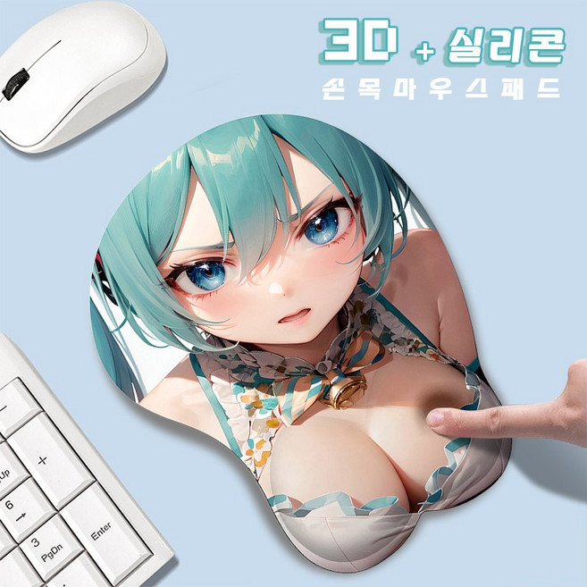 감성 손목 마우 스패드 애니메이션 3D 실리콘 푹신푹신 겜용이패드 미끄럼방지 마우스패드, 1개, Miku 하츠네 미쿠 -2