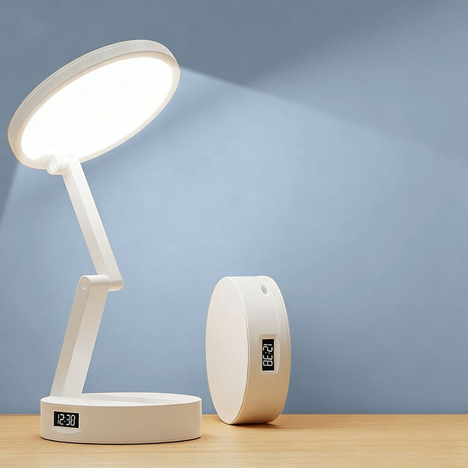 Leesheer 접이식 LED 스탠드 휴대용 블루라이트 차단 시력보호 학습 조명, 흰색