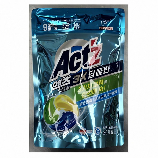 액츠 3X 캡슐세제 26개입 세탁 세제 캡슐 용품 세탁기 가전 편리 필 용기 세척 보관
