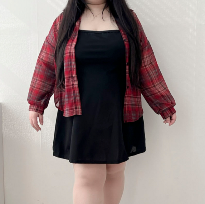 (66-120) 네오 존예보스 체크 남방 빅사이즈 루즈핏 봄 여름 아우터 시스루