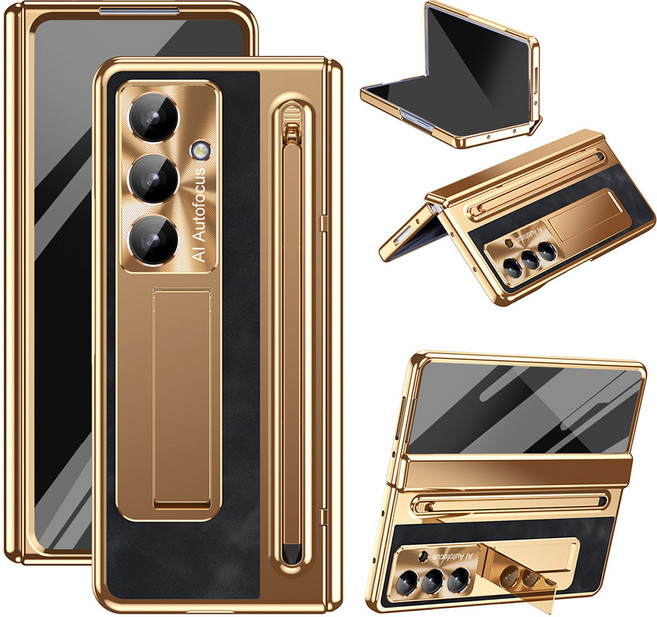 Elvo 갤럭시 Z폴드7 6 5 가죽 케이스 액정 힌지 보호 S 펜 거치대 일체형 풀커버 케이스