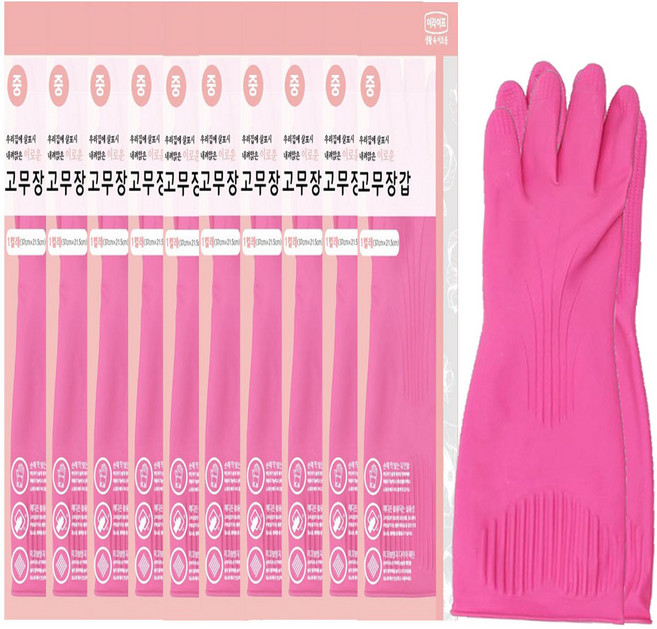 찐스토어 롯데 이라이프 고무장갑, 분홍, 중(M), 10개