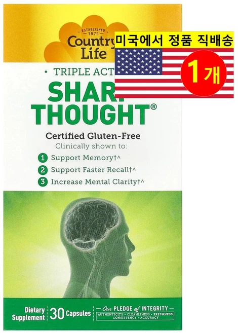 Country Life 컨트리 라이프 트리플 액션 샤프 Thought 30캡슐 포스파티딜세린 도코사헥사엔산 콤플렉스 함유, 1개, 30정 - 쿠팡