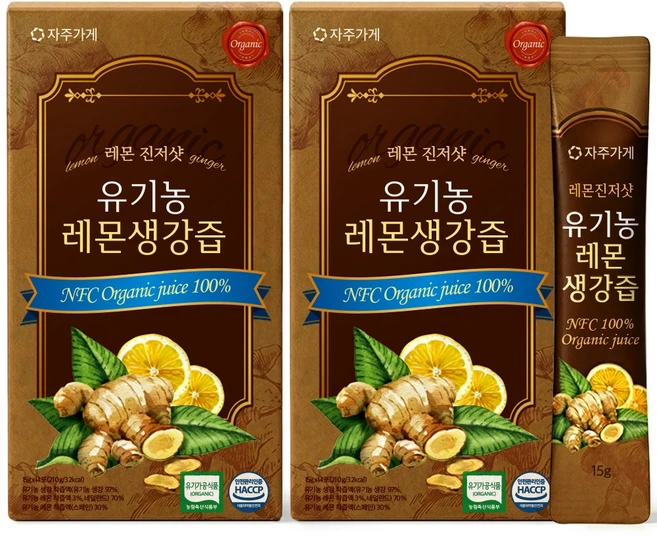 유기농 레몬생강즙 NFC 착즙 원액 스틱 자주가게, 2개, 210ml - 쿠팡