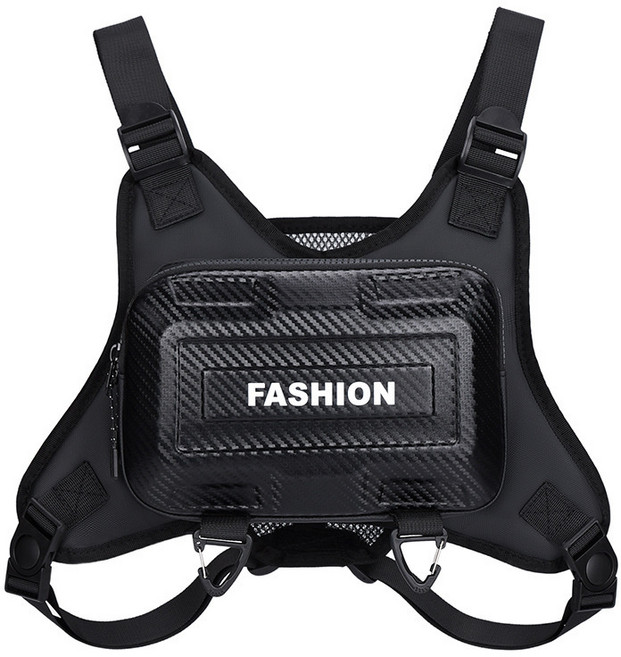 多功能戰術胸包工裝風騎行馬甲包潮牌硬殼機車包運動徒步背心包男, 黑色