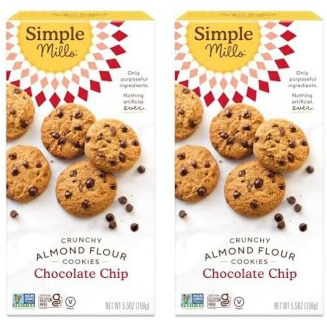 Simple Mills 초콜릿 쿠키 심플 밀스 아몬드 가루 더블 칩 글루텐 프리 및 맛있는 바삭한 코코넛 오일 간식용 포장 형태 변경 가능 5.5온스 3개 묶음, 158g