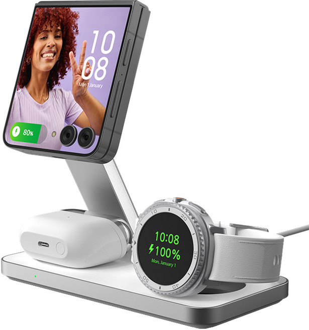 파우트 3in1 맥세이프 무선충전기 갤럭시워치8 갤럭시 폴드 z플립 호환 HANDS7(S), 1개, 화이트