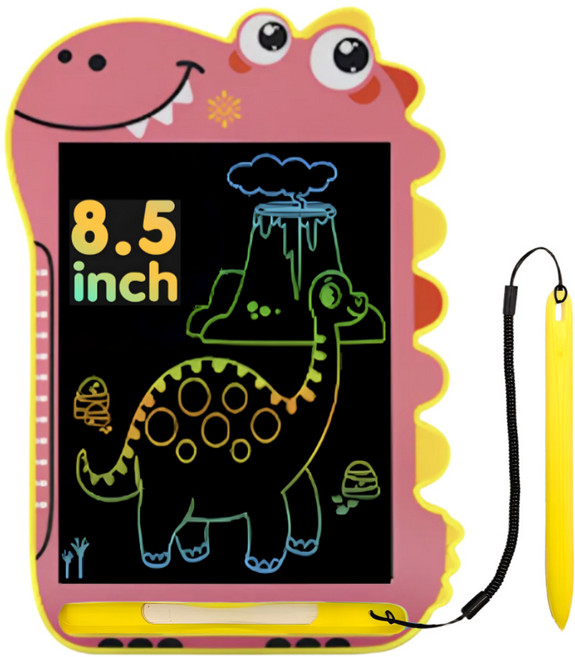 어나더토이 공룡 LCD 컬러 유아 드로잉 패드 8.5인치 (22cm) 전자칠판 끈드로잉패드 낙서장 펜 분실방지 줄 포함, 핑크, 1개
