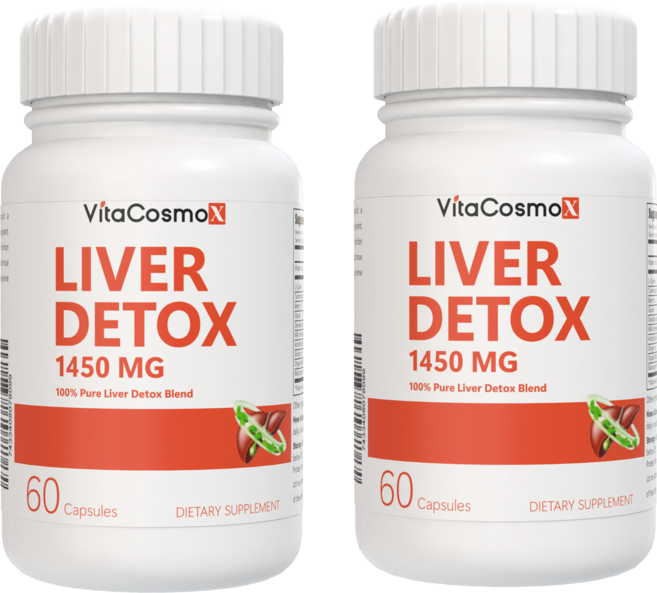 VitaCosmoX 비타코스모엑스 리버디톡스 Liver Detox 엘시스테인 글리신 비트 터메릭 진저 블랙페퍼 밀크씨슬 총 11 가지 1450mg 60캡슐, 2개, 60정