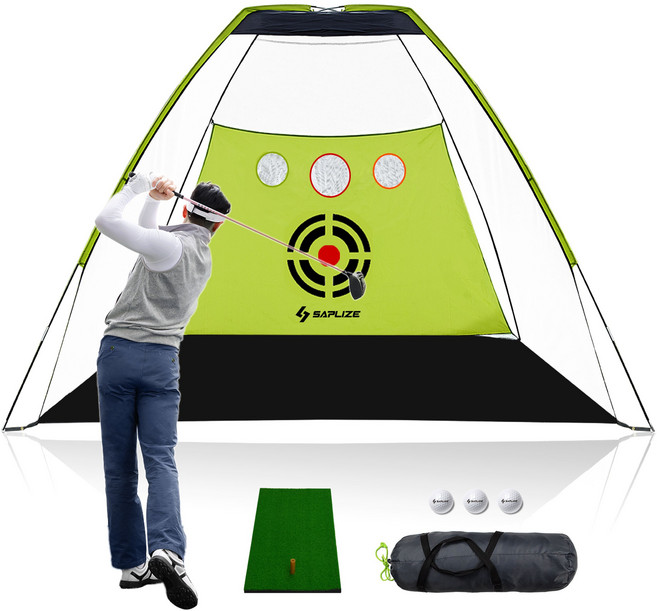 SAPLIZE 타격 매트가 있는 골프 연습 네트 고충격 네트 치핑 연습 구멍이 있는 10x7ft 대형 골프 드라이빙 네트 트레이닝 네트 야외/실내/뒤뜰 사용 가능, 1개