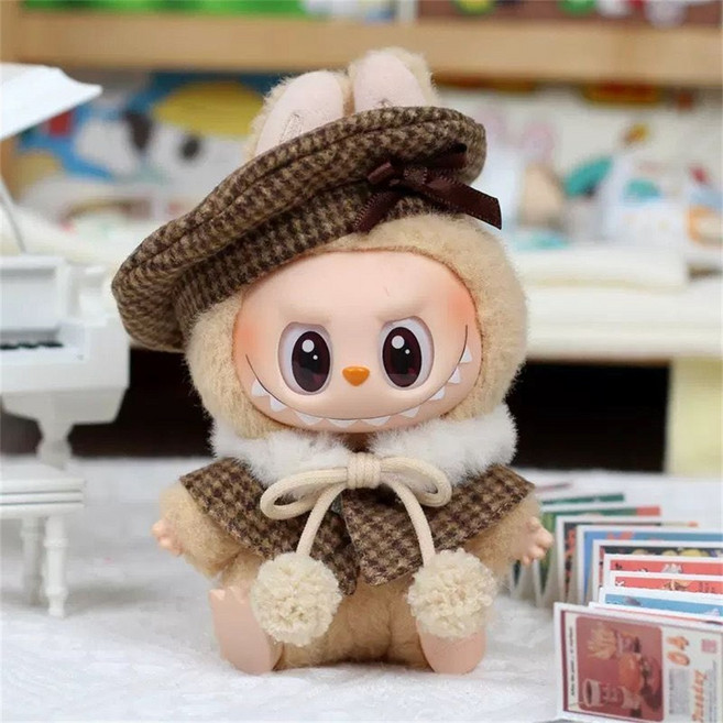 besteffie 적용모델 라부부옷 인형 의류 레트로 스타일 귀여운 모자 액세서리 매력적인 스타일 의상 세트 K83, 브라운 세트, 1개