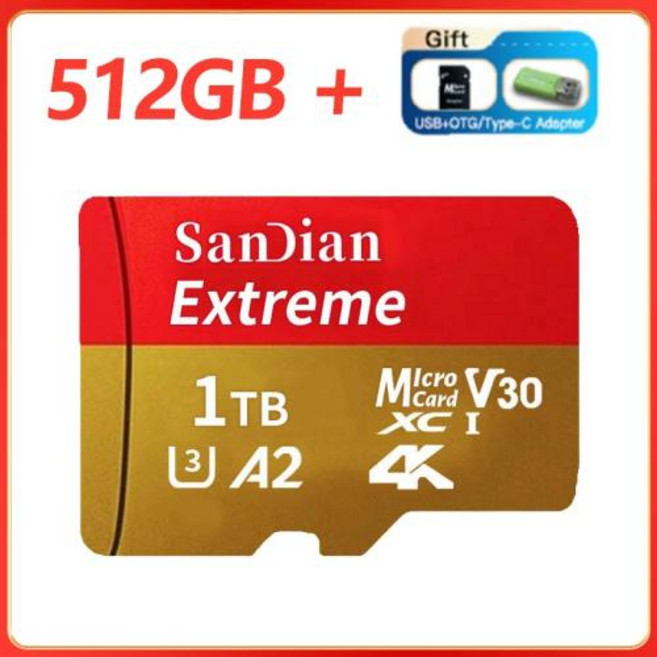 SD 메모리 카드 미니 클래스 10 A2 U3 플래시 휴대폰 드론 128GB 256GB 512GB 1TB, yellow 512GB, 1개