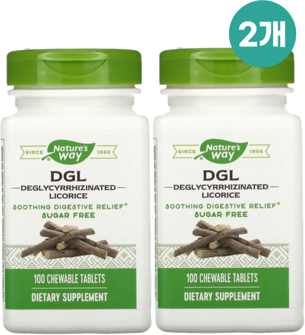 1+1 네이처스웨이 DGL 감초뿌리 추출물 75mg 츄어블 100정 글리신 비건 만니톨, 2개