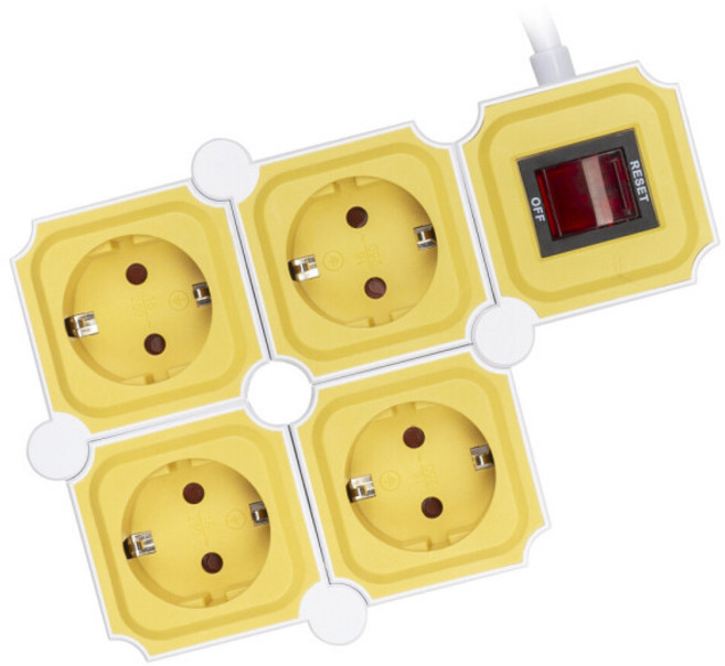 파워존 테트리스 고용량 디자인 절전 멀티탭 4구, 7m, 화이트 + 옐로우, 1개
