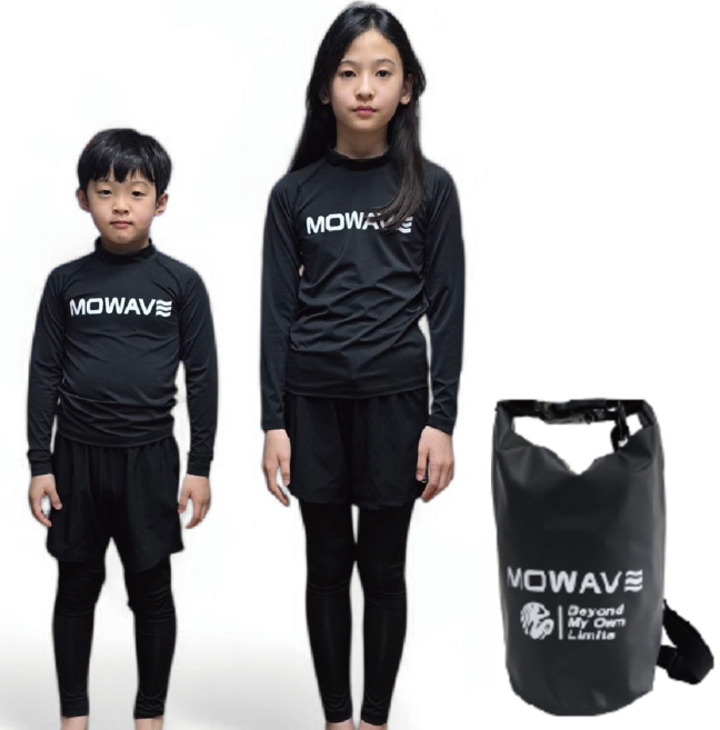 [국내제작] KC인증 모와비 아동 공용 래쉬가드 워터레깅스 비치반바지 방수가방 생존수영 수영복 풀세트