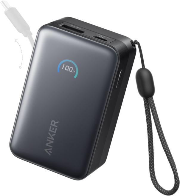 앤커 나노 파워뱅크 10000mAh 45W 보조배터리 고속충전 기내반입 C타입 케이블 일체형 아이폰 노트북 갤럭시, 블랙