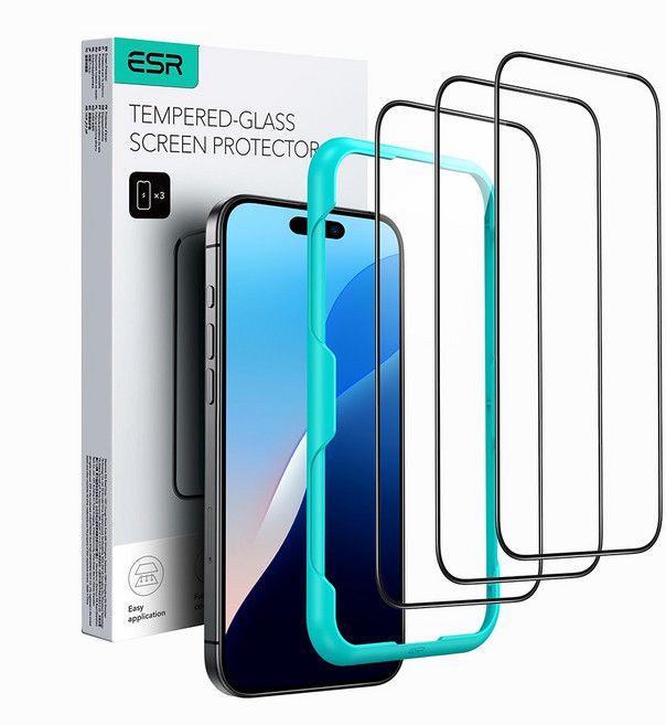 ESR 아이폰 16 Pro 풀커버 강화유리 휴대폰 액정보호필름 가이드 포함, 3매