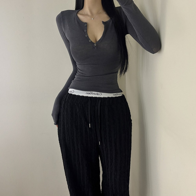 VANANA2 슬림핏 버튼 쫀쫀티 긴팔