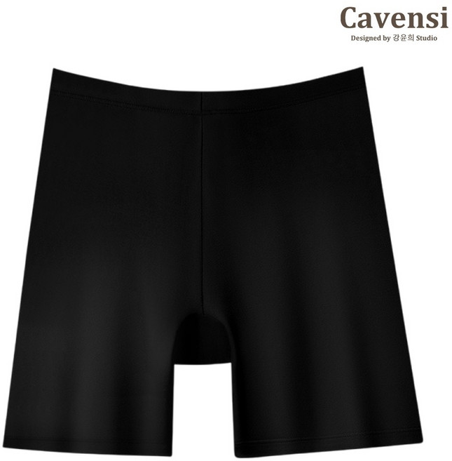 【Cavensi】冰絲涼感安全褲 無痕四角褲 平口內褲 防走光內搭褲 A107, 耐穿黑色,M（建議40~50公斤）