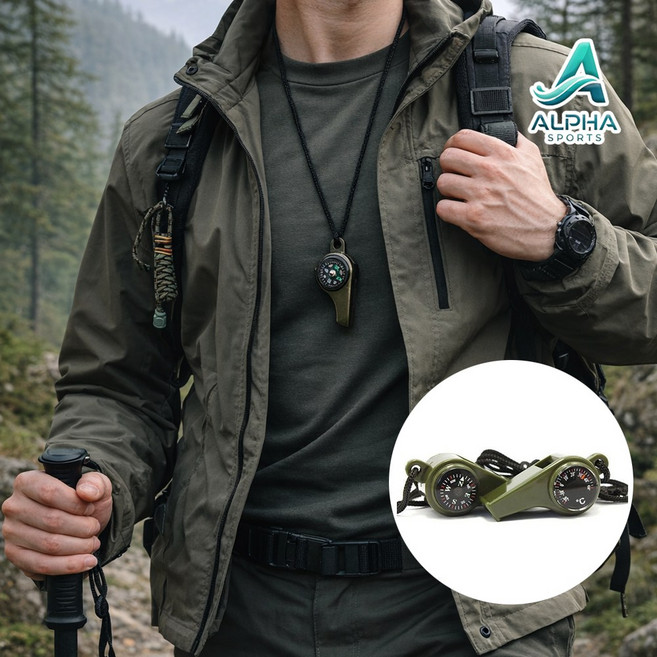 알파 호루라기3-in-1온도계&나침반&호각, 10개, 그린