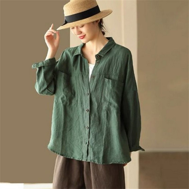 TKX 여성 코튼 린넨 루즈핏 셔츠 봄 가을 캐주얼 스타일 고급 체형커버 오버핏
