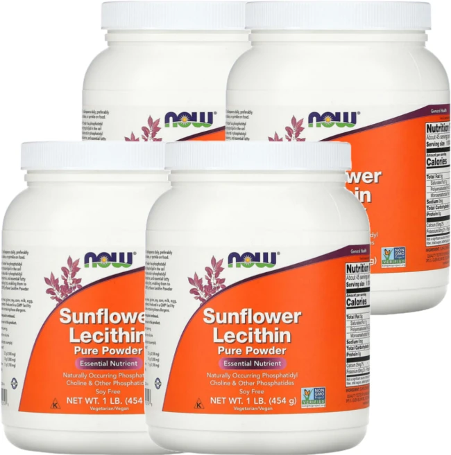 NOW Foods 해바라기 레시틴 퓨어 파우더 454g(1lb) x 4 칼슘 칼륨 인, 454g, 4개 - 쿠팡