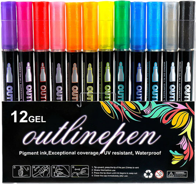 케이엠 세밀한 글리터 아웃라인 마카펜 데코용 반짝이펜, 1세트, 12색