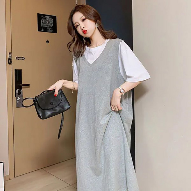 Neirny 임산부 원피스 봄가을 여름 캐주얼 임부복 빅사이즈 반팔 루즈핏 간절기 데일리 스판 편한 오버핏 스커트