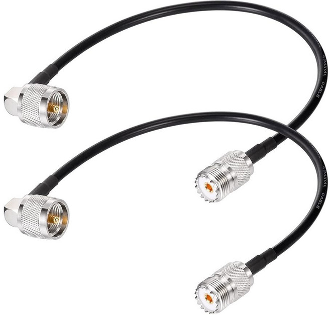 슈퍼배트 UHF CB 동축 케이블 3피트 PL-259 남녀 저손실 RG58 점퍼 안테나 스위치 분석기 더미 로드 SWR 미터 등용 라디오 케이블 블랙, 12inch 2pcs_RG58 right angle, RG58 right angle