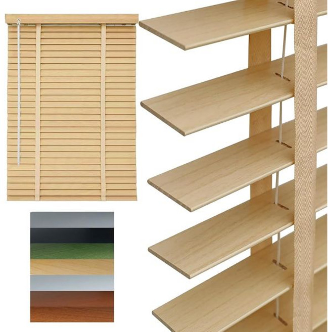 Cordless Blinds for Indoor Windows 2 Slats Faux Wood Blinds Blackout Horizontal Window Shades for, Beige, 1개