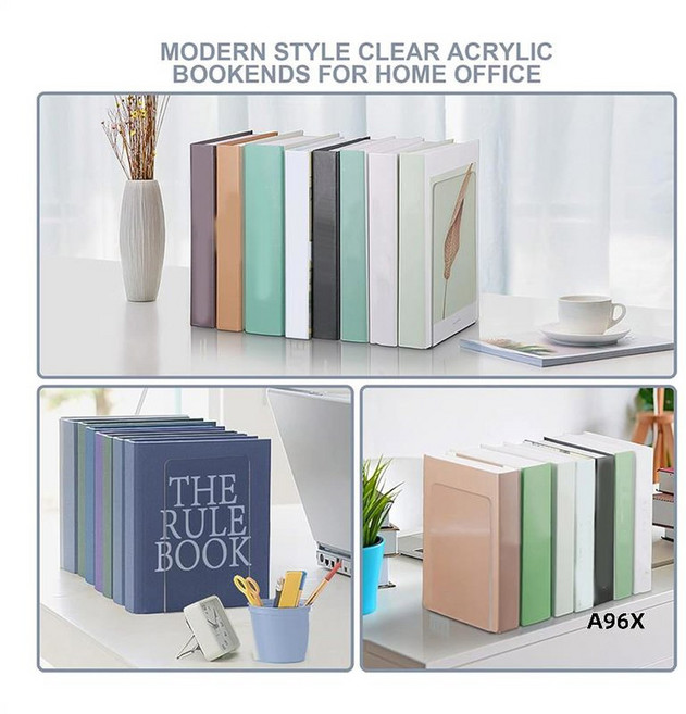 L 자형 투명 아크릴 북 엔드 스탠드 책장 데스크탑 장식 스토리지 랙 책 홀더, Transparent, 16 길이 40cm 폭 30cm 높이 20cm