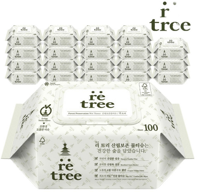 리트리 더도톰한 4겹원단 물티슈 100매 x 20팩, 20박스
