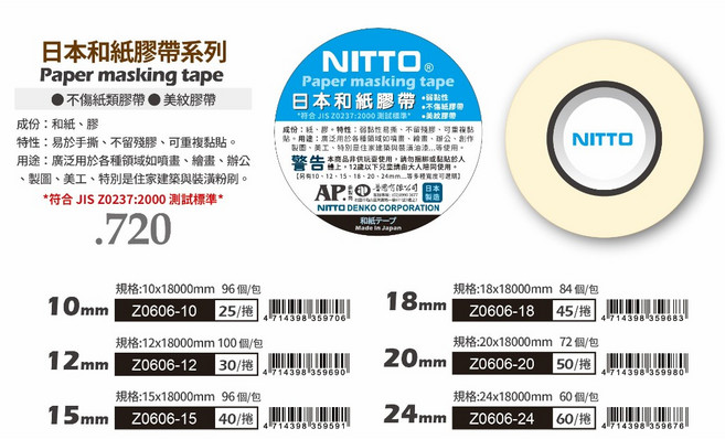NITTO 日本和紙膠帶(多款) - 手帳裝飾、禮品包裝、DIY手工藝首選，多款花色任您挑選, 1個, 20mm, 米色