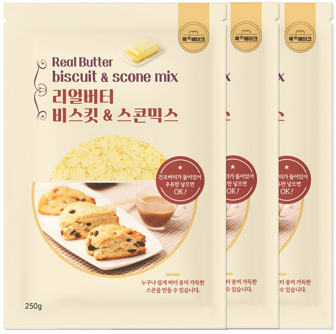 버터없이 우유만 넣어 만드는 비스켓 & 스콘믹스, 250g, 3개