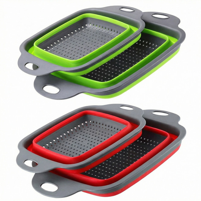 토브 1+1 실리콘 접이식 채반 물빠짐 야채 과일 세척 바구니 다용도, 1개, 그린