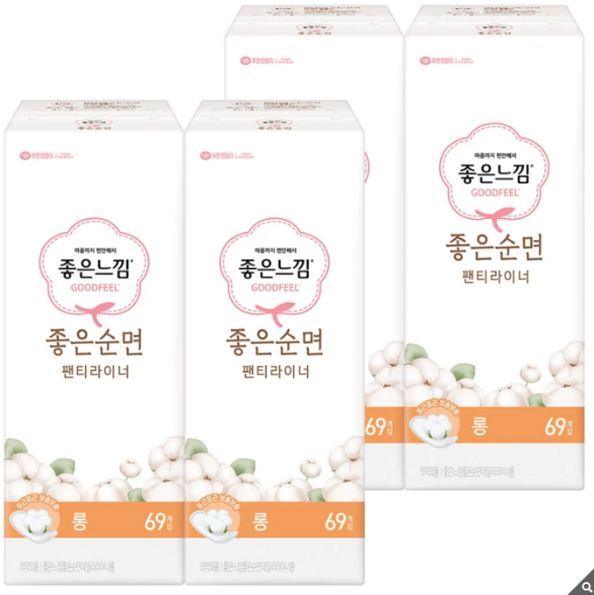 좋은느낌 좋은순면 롱 팬티라이너, 69개입, 4개