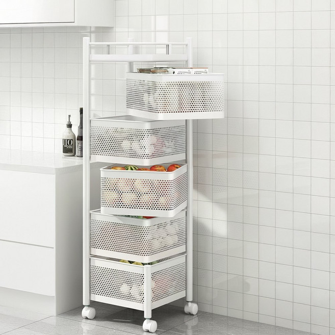 블렌드 5단 회전 트롤리 선반, 화이트, 1개