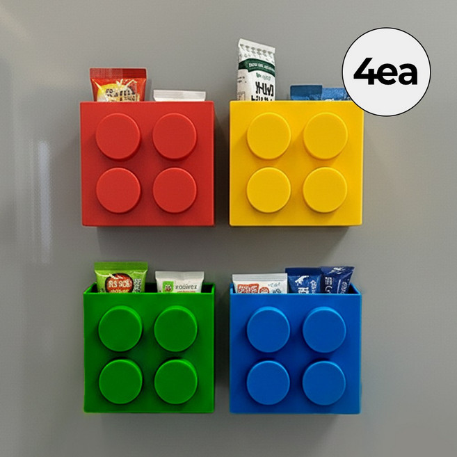 에버리즈 깔끔 정리 레고형 자석 수납함 세트 총4색, 4개, 혼합(옐로우+그린+레드+블루)