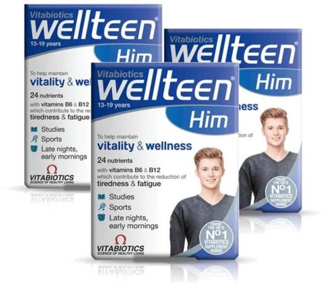 비타바이오틱스 웰틴 힘 멀티비타민 바이탈리티 앤 웰니스 비타민B6 & B12 13-19세 Vitabiotics Wellteen Him Vitality & Wellness, 3개, 28정 - 쿠팡